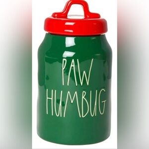 Rae Dunn "PAW HUMBUG" Christmas Holiday Ceramic Cat Dog Pet Treat Canister NIB!